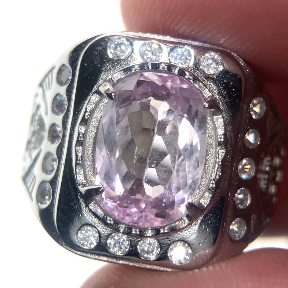 Pink Kunzite 4.27ct Platinum Finish Solid 925 Sterling Silver Ring